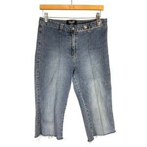 Womens Angels Raw‎ Hem Bermuda Denim Shorts Blue Size 14 High Rise Stretch